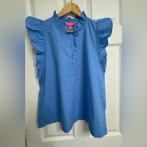 Lilly Pulitzer Bright Blue Ruffle Sleeve Pullover Blouse